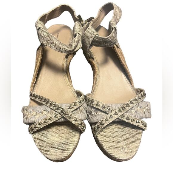 Y2K Calvin Klein Studded Wedge Raffia Edgy Canvas Sandals Size 11 Grunge - Picture 2 of 10